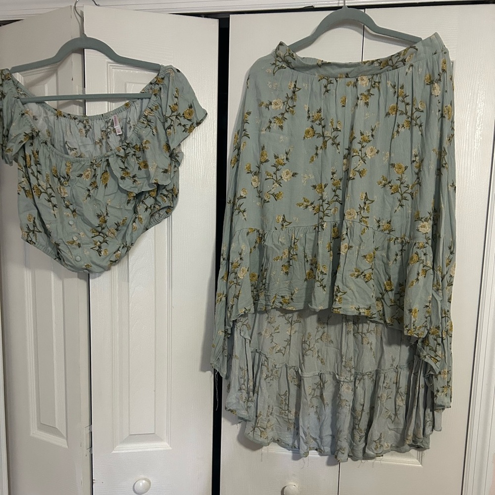 Floral Crop Top & Skirt